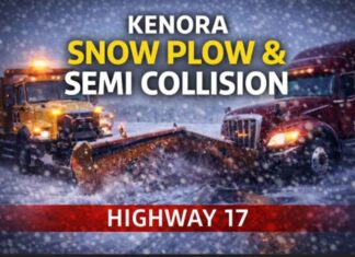Semi-Truck Driver Charged After Collision with Working Snow Plow on Hwy. 17 Kenora OPP charge semi driver after passing snow plow on Hwy 17; plow wing struck, crash.