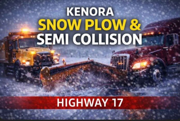 Kenora OPP charge semi driver after passing snow plow on Hwy 17; plow wing struck, crash.