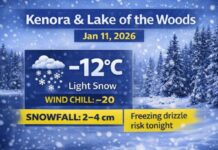 January 11, 2026: Kenora & Lake of the Woods Detailed Weather Forecast — Light Snow Now, More Snow Midday Kenora Weather