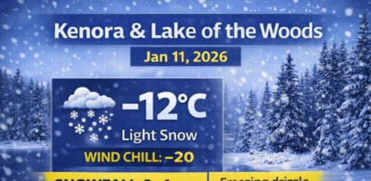 January 11, 2026: Kenora & Lake of the Woods Detailed Weather Forecast — Light Snow Now, More Snow Midday Kenora Weather