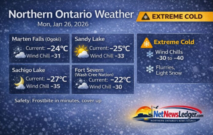January 26, 2026: Far North Ontario Weather Forecast — Marten Falls (Ogoki), Sandy Lake, Sachigo Lake, and Fort Severn (Wash Cree Nation) January 26, 2026: Far North Ontario Weather Forecast — Marten Falls (Ogoki), Sandy Lake, Sachigo Lake, and Fort Severn (Wash Cree Nation)