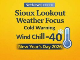 January 1, 2026: Sioux Lookout Weather Focus — Yellow Cold Warning, Wind Chills Near -40 and Frostbite Risk Sioux Lookout and the Eastern Lac Seul region are starting New Year’s Day under a Yellow Cold Warning, with very cold wind chills near -40