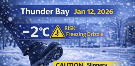 January 12, 2026: Thunder Bay’s Detailed Weather Forecast — Slushy Streets and Freezing Drizzle Risk This Morning Thunder Bay Jan 12 2026