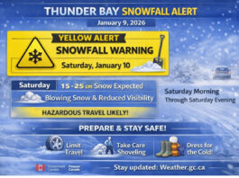 January 9, 2026: Thunder Bay Under Yellow Snowfall Alert – Heavy Snowfall Expected Saturday Yellow Alert Snowfall Warning