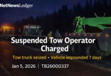 Suspended Tow Truck Operator Charged After Traffic Stop in Thunder Bay Thunder Bay tow truck seized after stop; suspended driver faces charges under towing and highway laws.