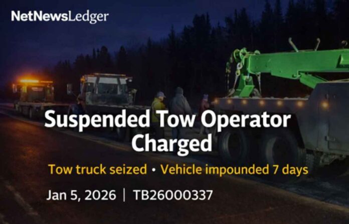 Thunder Bay tow truck seized after stop; suspended driver faces charges under towing and highway laws.