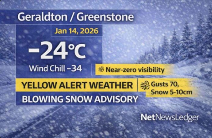 Geraldton–Greenstone weather forecast for January 14, 2026 Geraldton–Greenstone weather forecast for January 14, 2026