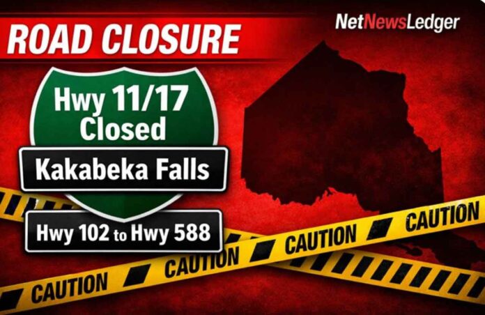 Highway 11/17 closed near Kakabeka Falls after crash involving transport truck and car. Avoid area. Highway 11/17 closed near Kakabeka Falls after crash involving transport truck and car. Avoid area.