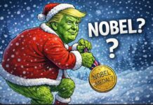 Trump Finally Gets a “Nobel” — Sort Of — After Venezuela’s Machado Hands Over Her Peace Prize Medal The non-noble American Grinch with his Nobel Prize medal