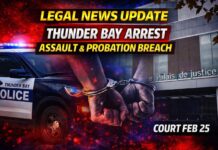 Thunder Bay Police Arrest Man Following Alleged Assault; Facing Assault and Probation-Breach Charges Thunder Bay arrest: man charged with assault and probation breach; warrants also alleged registry breach