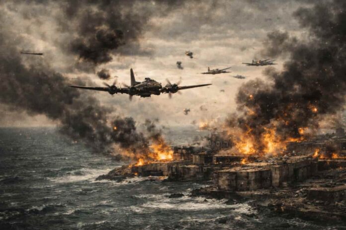 Tuesday brought another hammer blow from the air in occupied France. U.S. Eighth Air Force heavies went for the submarine base at St. Nazaire—those thick concrete shelters that are the wombs of the U-boat war