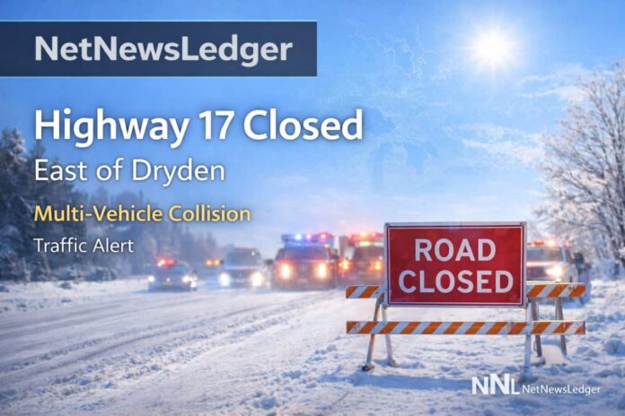 Highway 17 east of Dryden closed between Bonny Bay Rd and East Thunder Lake Rd after collision