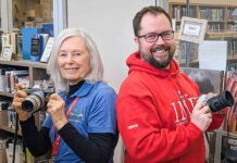 Confederation College Donation Gives Vintage Cameras New Life Fran Duke, President of the Friends of the Thunder Bay Public Library & Orion Atkinson, IMD Program Coordinator at Confederation College