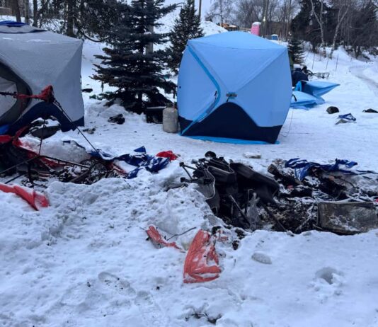 Thunder Bay declares homelessness a humanitarian crisis Homeless Encampment at McVicars Creek Feb 2026