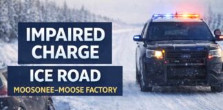 Driver Charged with Impaired After Vehicle Gets Stuck on Moosonee–Moose Factory Ice Road James Bay OPP charge Moose Factory driver with impaired after vehicle stuck on Moosonee ice road.