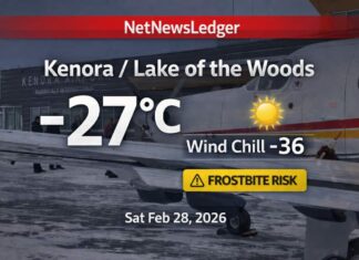 February 28, 2026: Kenora & Lake of the Woods Region Weather Forecast — Clear Skies, Brutal Wind Chills Kenora and Lake of the Woods region weather for Saturday, February 28, 2026: clear and -27°C early with wind chill near -36 and frostbite risk. Sunny today with a high near -13°C, then clear and very cold tonight near -30°C. A slow warm-up begins early next week with flurry chances and highs approaching 0°C by Monday.