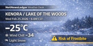 Feb. 25, 2026: Kenora & Lake of the Woods Weather Forecast — Light Snow, Dangerous Wind Chills Kenora and Lake of the Woods Weather