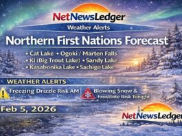 February 5, 2026: Northern Ontario First Nations Detailed Weather Forecast — Freezing Drizzle Risk, Snow, and Dangerous Wind Chills Northern Ontario First Nations forecast for Cat Lake, Sandy Lake, Ogoki/Marten Falls, KI (Big Trout Lake), Kasabonika & Sachigo Lake—freezing drizzle advisory, snow, and dangerous wind chills
