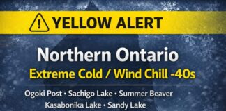 February 28, 2026: Northern Ontario’s Detailed Weather Overview — Extreme Cold and Dangerous Wind Chills Northern Ontario weather overview for February 28, 2026 featuring Ogoki Post/Marten Falls, Sachigo Lake, Summer Beaver, Kasabonika Lake, and Sandy Lake. Extreme cold and dangerous wind chills (-40s) continue today, with sunshine but bitter temperatures, and snow chances increasing early next week.
