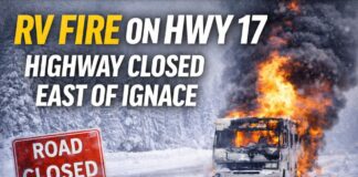Highway 17 Closed East of Ignace After RV Fire Highway Closure