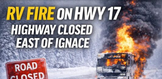 Highway 17 Closed East of Ignace After RV Fire Highway Closure