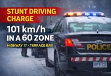 Stunt Driving Charge Laid After 101 km/h Clocked in 60 km/h Zone Near Terrace Bay Schreiber OPP charge Caledon driver with stunt driving after 101 km/h in 60 zone near Terrace Bay