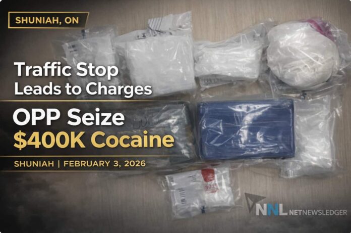 Shuniah traffic stop yields $400K suspected cocaine; Oshawa man charged under CDSA, held in custody.