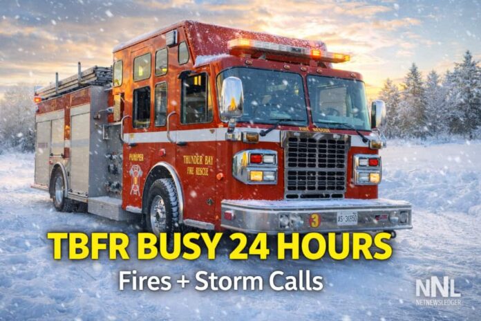TBFR battled two fires and storm hazards in 24 hours, urging electrical and severe weather safety.