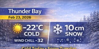 Monday, Feb. 23 2026 – Thunder Bay Weather Outlook; Cold Monday – Snow Zone Tuesday Thunder Bay Weather