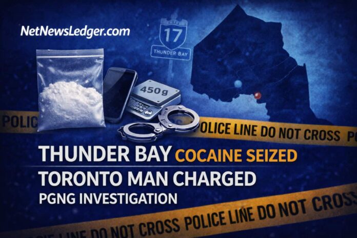 Toronto man charged after PGNG traffic stop in Thunder Bay; police allege 450g cocaine seized
