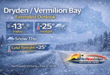 February 2, 2026: Dryden & Vermilion Bay Extended Weather Outlook Dryden and Vermilion Bay weather outlook Monday, February 2, 2026: light snow early, high -13°C, and a bitterly cold night near -25°C with wind chill around -29