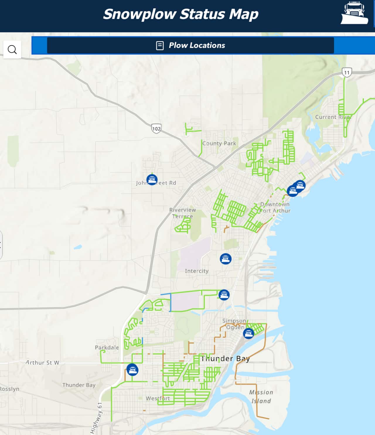 Thunder Bay launches a near real-time Snowplow Status Map so residents can track plows and road servicing
