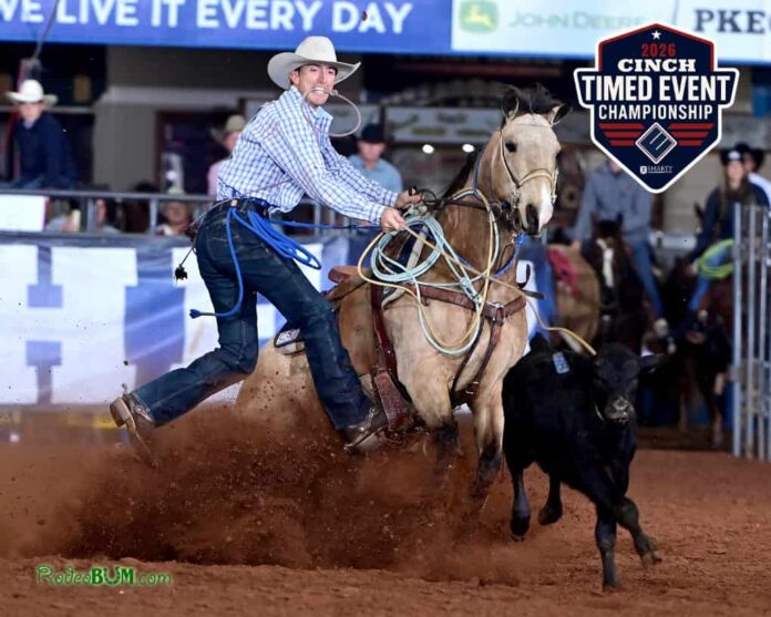 Taylor Santos (Creston, California) completed a remarkable comeback story Saturday night inside the Legendary Lazy E Arena, capturing the 2026 Cinch Timed Event Championship Ironman title