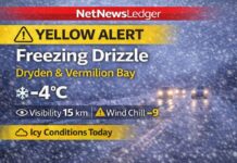 March 6, 2026: Dryden & Vermilion Bay Weather Forecast — Yellow Advisory for Freezing Drizzle Dryden Weather