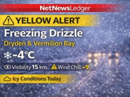 March 6, 2026: Dryden & Vermilion Bay Weather Forecast — Yellow Advisory for Freezing Drizzle Dryden Weather