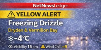 March 6, 2026: Dryden & Vermilion Bay Weather Forecast — Yellow Advisory for Freezing Drizzle Dryden Weather