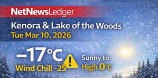 March 10, 2026: Kenora & Lake of the Woods Detailed Weather — Bitter Morning, Sunshine, and a Big Warm-Up to 0°C Kenora Weather
