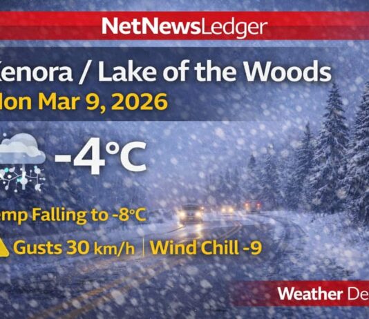 March 9, 2026: Kenora & Lake of the Woods Forecast — Light Snow Now, Sharper Cold This Afternoon Kenora Weather