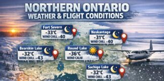 March 17, 2026: Far North Ontario Weather and Flight Conditions — Bitter Cold, Mostly VFR Now, Snow Returning Tonight/Wednesday Far North Ontario, Northern Ontario weather, Fort Severn, Fort Severn Airport, CYER, Round Lake, Weagamow Lake, CZRJ, Neskantaga, Lansdowne House, CYLH, Bearskin Lake, XBE, CNE3, Sachigo Lake, ZPB, CZPB, Big Trout Lake Airport, CYTL, Muskrat Dam Airport, CZMD, Sandy Lake Airport, CZSJ, extreme cold, wind chill, frostbite risk, Arctic high, clear skies, VFR, MVFR, IFR risk, snow tonight, periods of snow, light snow, aviation weather, flight delays, remote community flights, runway conditions, ground handling, preheat, winter operations, NetNewsLedger Weather Desk