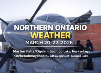 Northern Ontario Weather Forecast for March 20, 21 and 22, 2026 Northern Ontario weather forecast for March 20 to 22, 2026: updated forecasts for Marten Falls/Ogoki, Neskantaga, Sachigo Lake, Kitchenuhmaykoosib, Attawapiskat, and Round Lake, with light snow, flurries, and colder weekend temperatures.