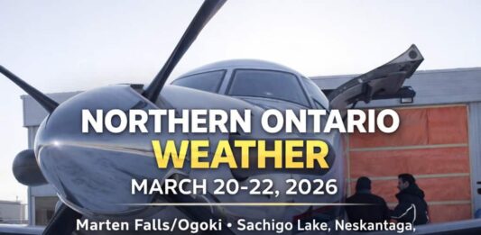 Northern Ontario Weather Forecast for March 20, 21 and 22, 2026 Northern Ontario weather forecast for March 20 to 22, 2026: updated forecasts for Marten Falls/Ogoki, Neskantaga, Sachigo Lake, Kitchenuhmaykoosib, Attawapiskat, and Round Lake, with light snow, flurries, and colder weekend temperatures.