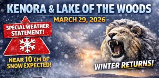 March 29, 2026: Kenora and Lake of the Woods Face a Sharp Return to Winter Kenora weather, Lake of the Woods weather, Kenora forecast, Lake of the Woods forecast, Kenora snow, Special Weather Statement, Kenora Grassy Narrows Whitedog, Environment Canada Kenora, March 29 2026 weather, Northwestern Ontario weather, Colorado Low, Kenora Airport weather, spring snowstorm, periods of snow, flurries, snowfall warning outlook, Ontario weather statement, Kenora road conditions, Lake of the Woods road conditions, late March weather, April 1 forecast Kenora, Canadian weather, Northern Ontario forecast, snow beginning Monday afternoon, near 10 cm snow