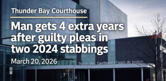Thunder Bay judge adds four years after guilty pleas in two 2024 stabbing cases Jeremy Tyler Wade Mequanawap, 32, was sentenced in Thunder Bay on March 20, 2026, after pleading guilty in connection with two separate stabbing incidents that happened one week apart in March 2024