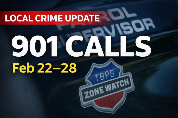 Thunder Bay Police responded to 901 calls Feb. 22–28; dispatch handled 4,396 calls, 1,896 to 911.