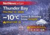 March 12, 2026: Thunder Bay Weather Forecast — Snow and Blowing Snow Tonight, Gusty Friday Morning Thunder Bay weather forecast for Thursday, March 12, 2026: -10°C this morning with a wind chill of -16 and rising pressure.