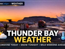 March 19, 2026: Thunder Bay Weather Forecast — Sunshine Today, Snow Tonight with Freezing Rain Risk Thunder Bay weather forecast for March 19, 2026: sunny today with increasing cloud and a high of +1°C after a cold morning near -14°C. Snow begins this evening with 5–10 cm possible and a risk of freezing rain overnight. Friday warms to 6°C with a risk of freezing drizzle early, followed by mixed rain/snow chances into the weekend.