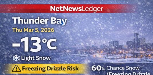 March 5, 2026: Thunder Bay’s Detailed Weather Forecast — Light Snow Now, Freezing Drizzle in the Mix Thunder Bay Weather March 5 2026
