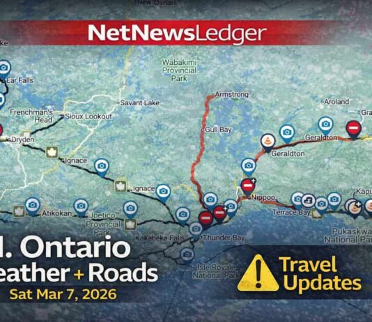 Saturday, March 7, 2026: Northern Ontario Weather & Roads Report — Snow West, Heavy Snow on Highway 11 Corridor, Rain/Fog East March 7 2026 Travel Update