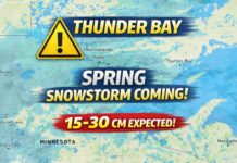April 4, 2026: Thunder Bay Faces a Full-Blown Spring Snowstorm Through Sunday Thunder Bay weather for April 4 to 6, 2026: a spring snowstorm brings 15 to 30 cm through Sunday morning, hazardous travel on Saturday, improving weather Sunday, and colder conditions again Monday.