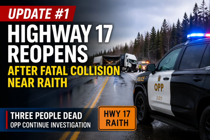 Highway 17 has reopened after a fatal crash near Raith that killed three people